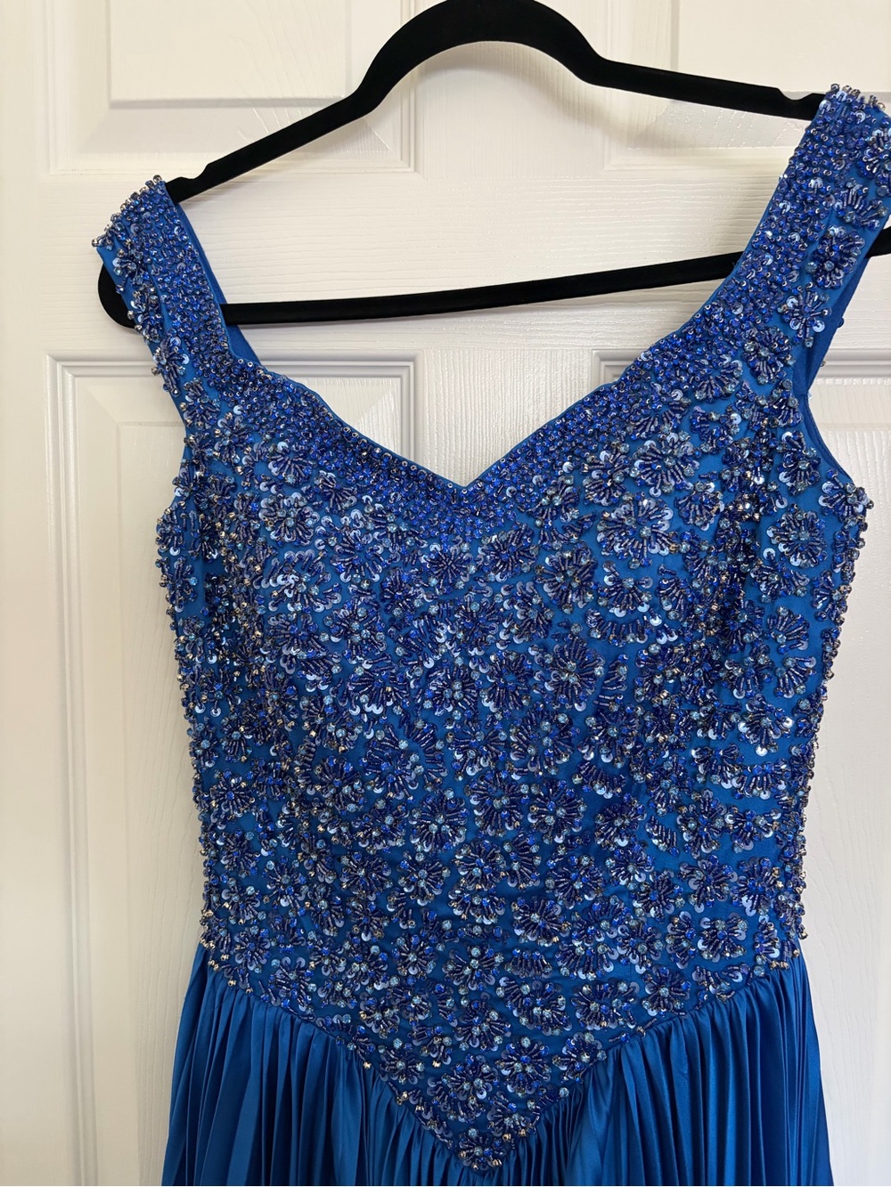 Embellished Cobalt Blue V-Neck Prom Gown
